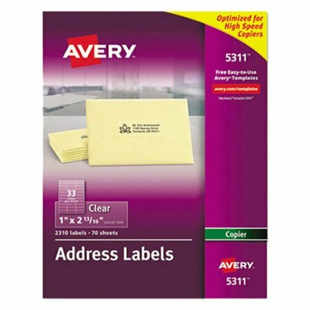 AVERY 5311 Easy Peel 1'' x 2 13/16'' Clear Copier Mailing Address Labels, 2310PK 1545311